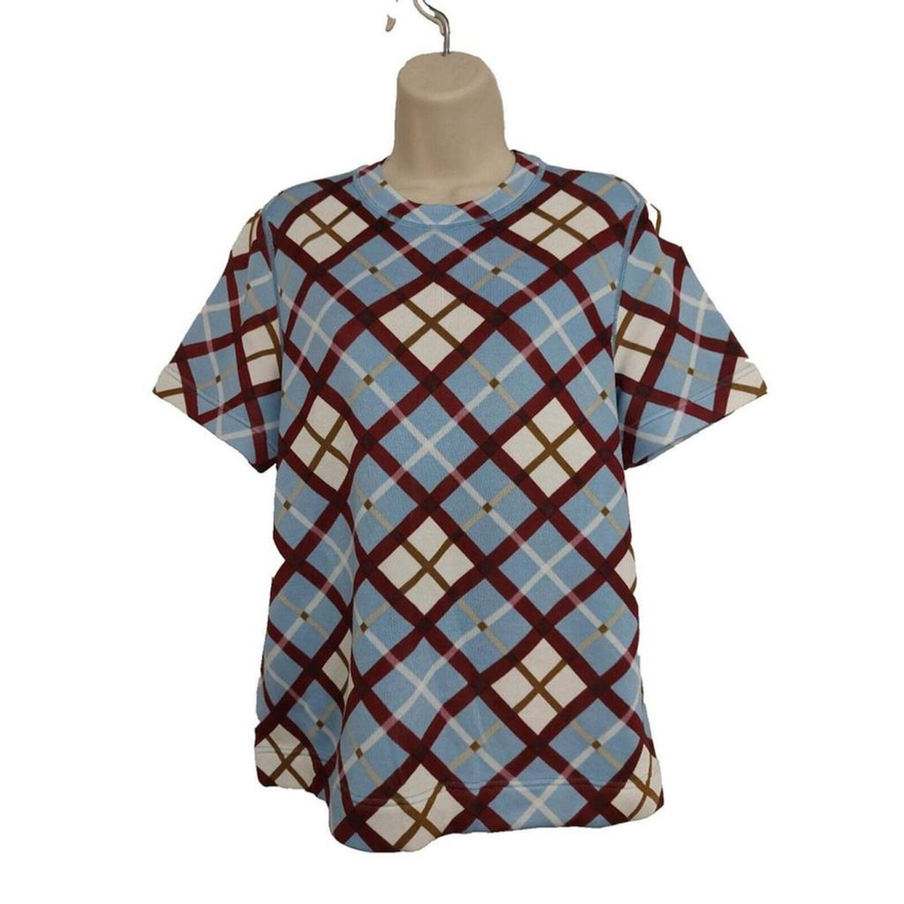 Marc by Marc Jacobs Blue Multi-color Argyle Short Sleeve Top Sz Large - Picture 7 of 8